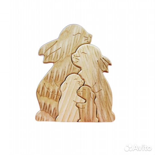Фигурка из дерева Семья зайчиков с двумя детьми