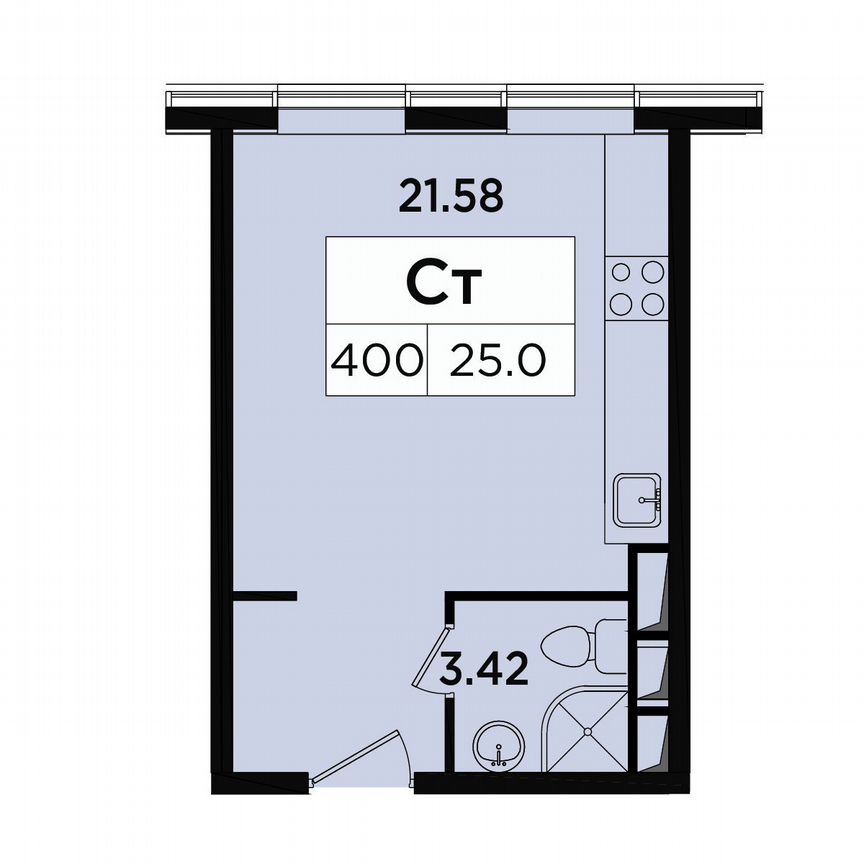 Апартаменты-студия, 25 м², 17/18 эт.