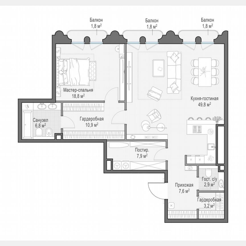 1-к. квартира, 108,1 м², 10/13 эт.