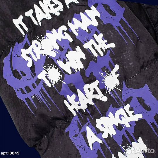 Зимняя куртка NO name черная хип хоп С принтом на