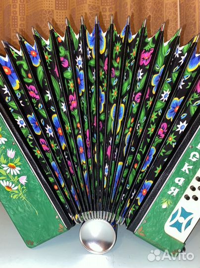 Гармонь Тульская 301 М Зелёный Перламутр Роспись