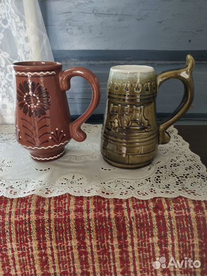 Кружка (2шт) и супница (1шт)старинные,керамика