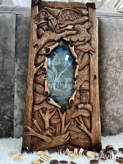 Нарды резные ручной работы со стеклом 