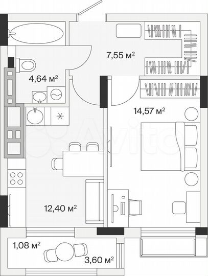 1-к. квартира, 40,2 м², 4/7 эт.