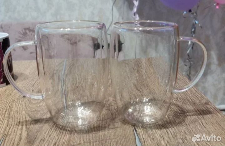 Кружки с двойным стеклом новые 2 шт набор