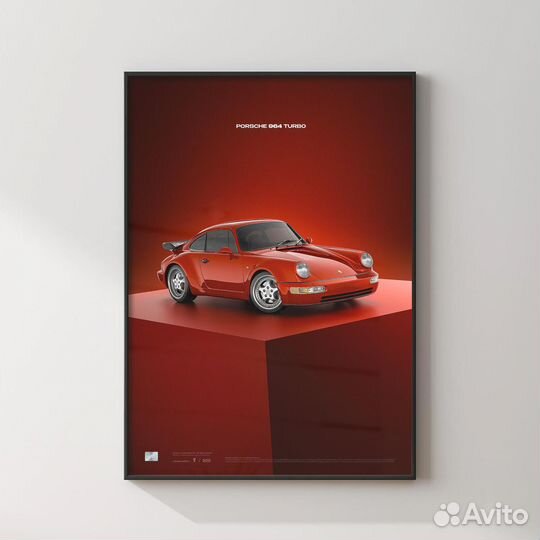 Постер коллекционный Porsche 964 Turbo Red