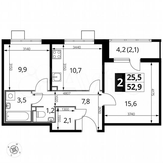 2-к. квартира, 52,9 м², 23/24 эт.