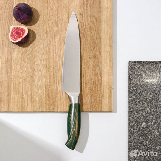 Нож кухонный Доляна Zeus, шеф, 20 см, цвет изумруд