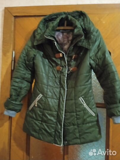 Куртка зелёная болоневая ,пальто черное