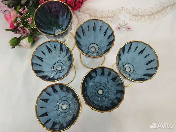 Набор из 6 синих фужеров/бокалов для вина