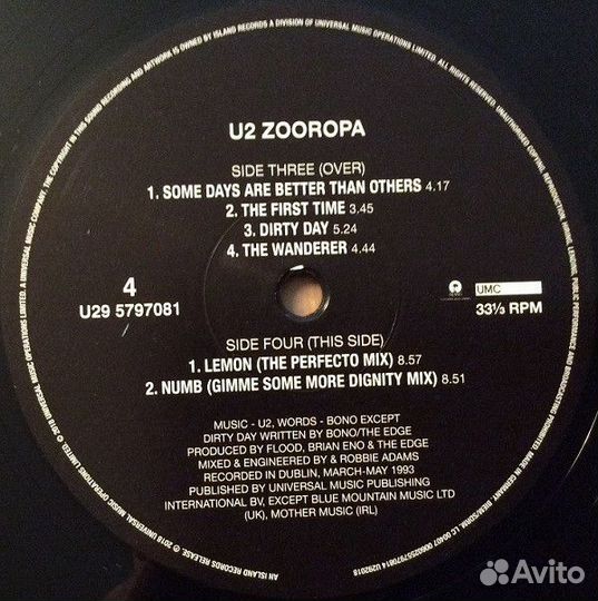 Виниловая пластинка U2, Zooropa
