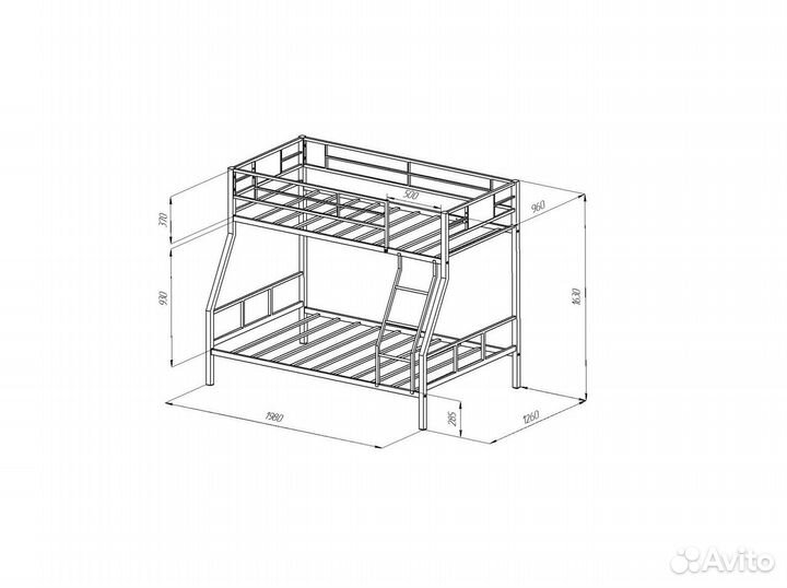 Кровать двухъярусная металлическая