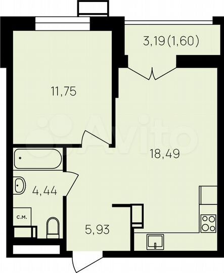 1-к. квартира, 43,8 м², 15/19 эт.