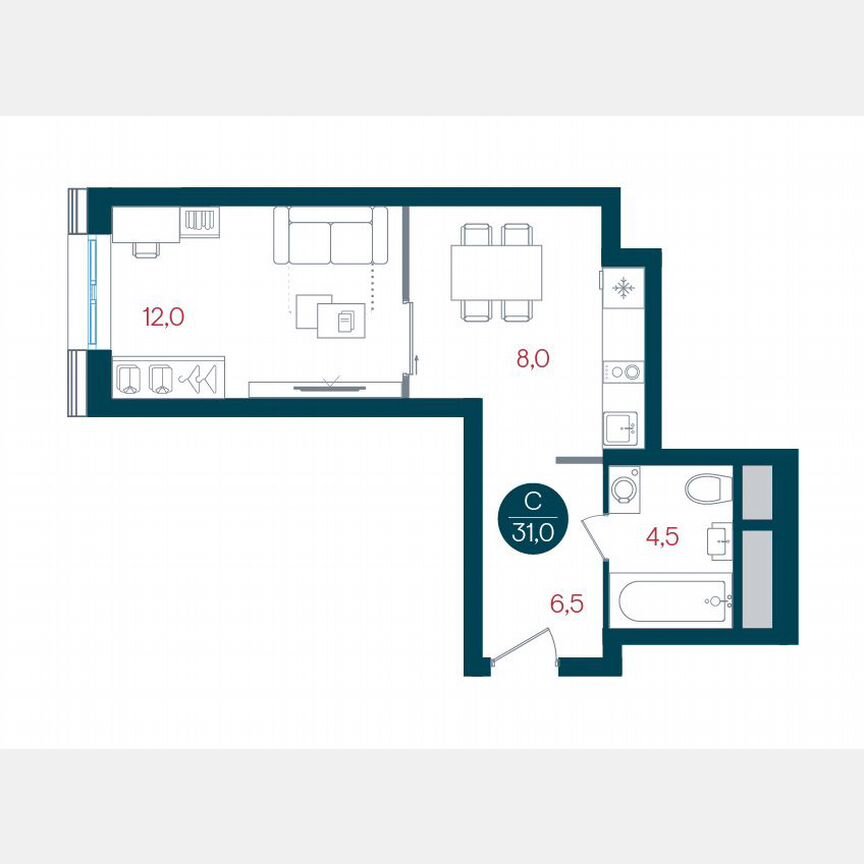 1-к. квартира, 31 м², 22/32 эт.