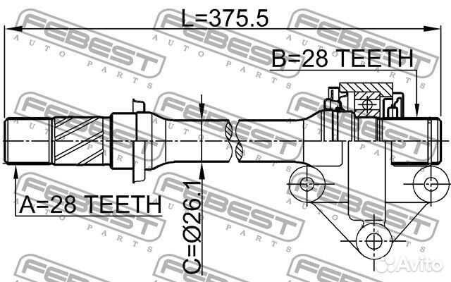 Полуось правая 28x375x28
