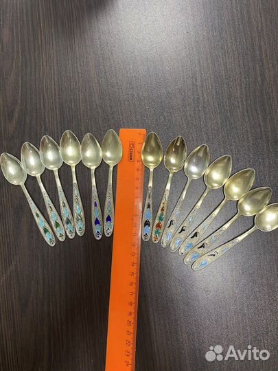 Ложки кофейные серебряные с эмалью