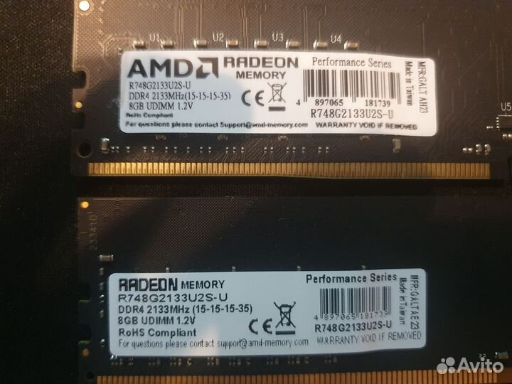 Оперативная память DDR4 озу, 8 гбx2 шт, 2133 мгц