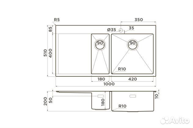 Мойка Akisame 100-2-R gm арт. 4973104