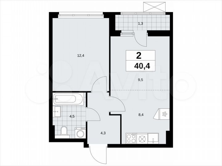 2-к. квартира, 40,4 м², 3/19 эт.