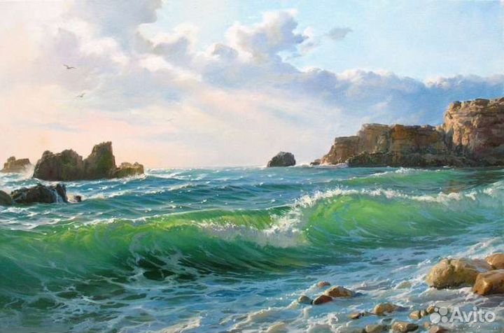 Картины разные Корабли парусники море масло холст