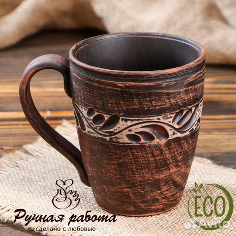 Кружка из красной глины на подарок