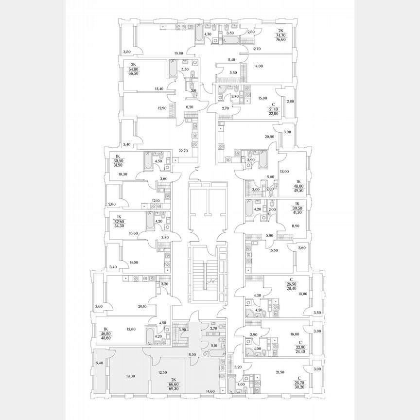 2-к. квартира, 75,7 м², 10/13 эт.