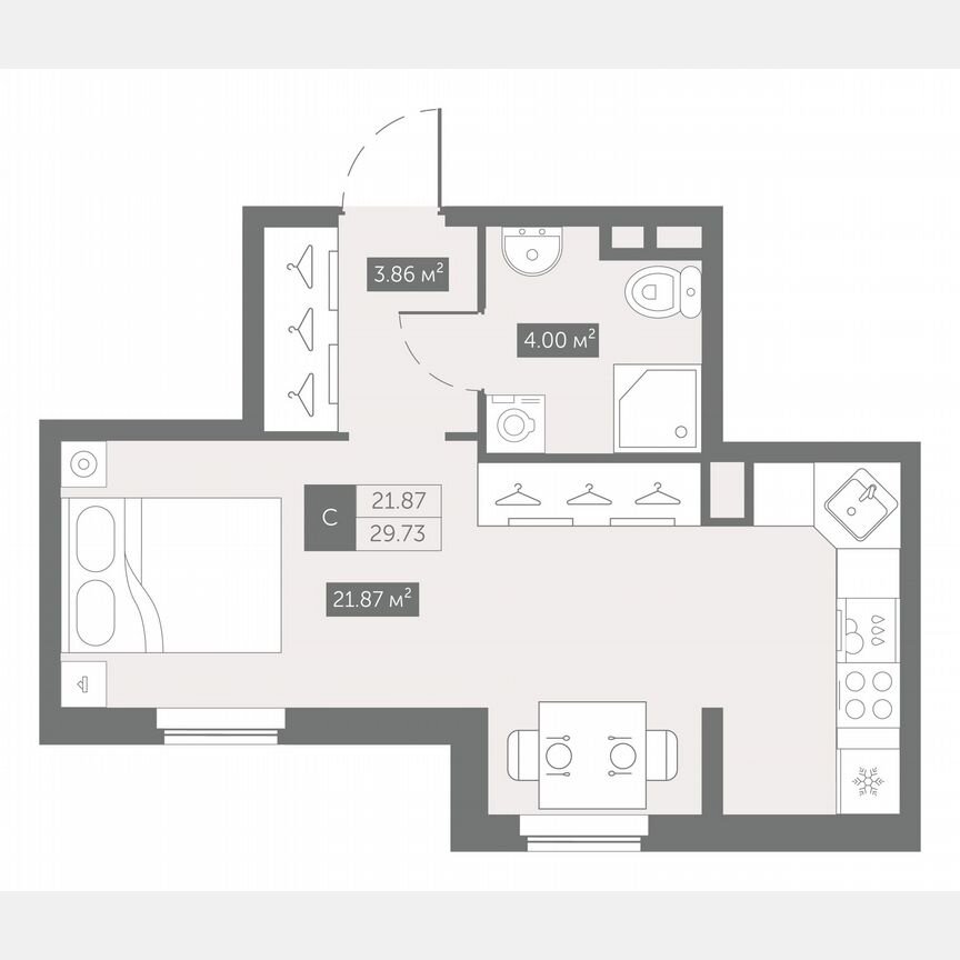 Апартаменты-студия, 29,7 м², 17/17 эт.
