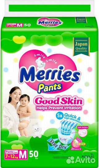 Трусики merries Good Skin M (7-12кг) 50 шт