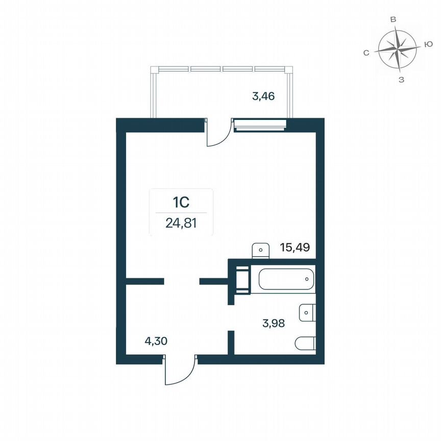 Квартира-студия, 25,4 м², 8/9 эт.