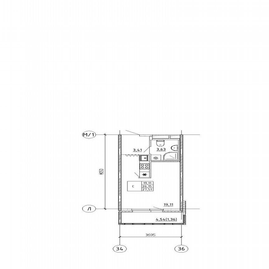 Квартира-студия, 27,5 м², 6/12 эт.