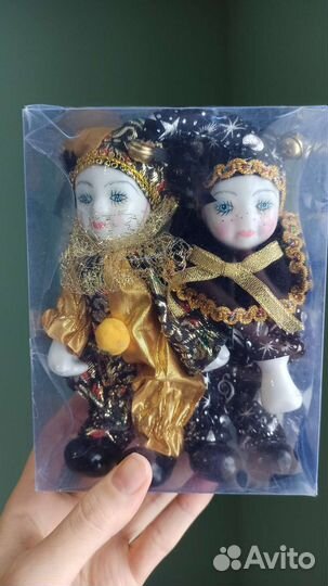 Ёлочная игрушка Арлекин фарфоровая кукла 2 шт
