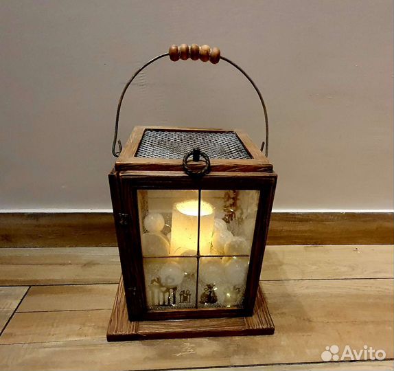 Большой деревянный фонарь Новогодний