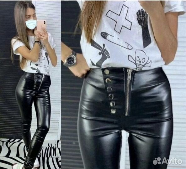 Кожаные лосины утепленные