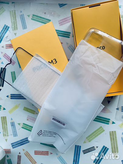 Чехол, защитное стекло, коробка Poco m3