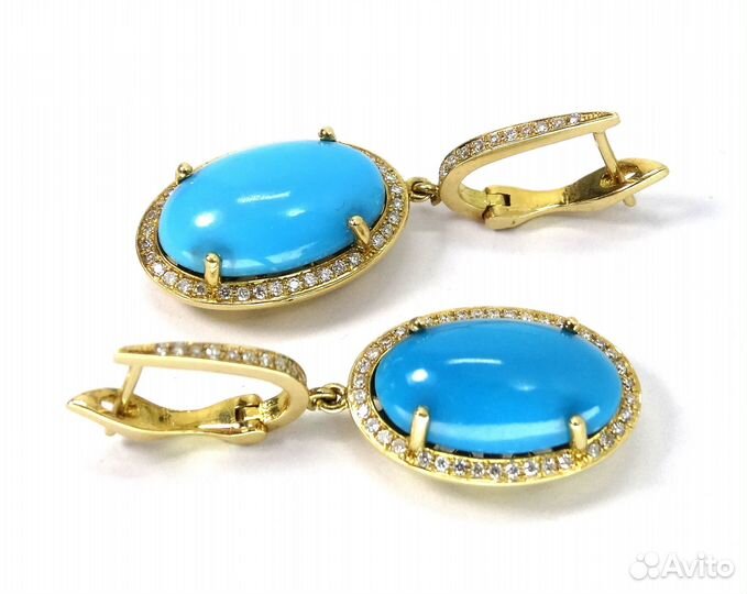 Золотые серьги с бирюзой и бриллиантами