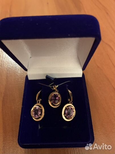 Комплект серьги и подвеска с нат. аметистами