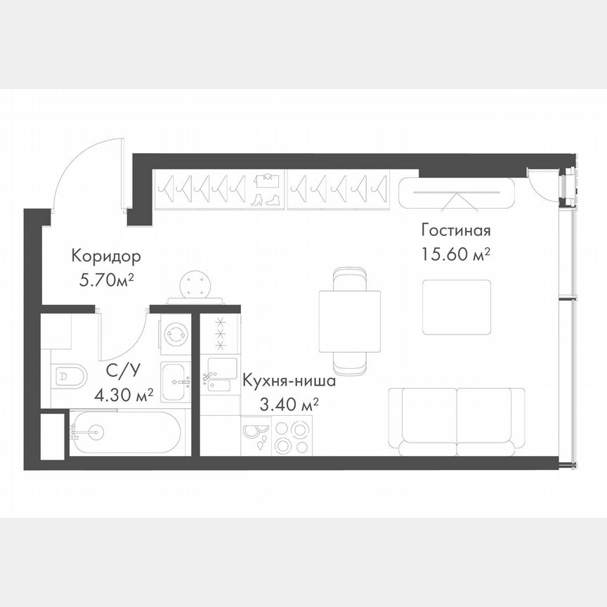 Квартира-студия, 29 м², 22/37 эт.