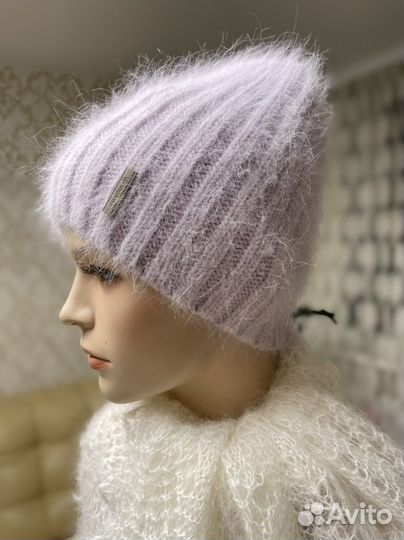 Шапка вязаная из пуха норки женская пуховая