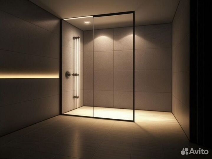 Душевые стеклянные перегородки с установкой