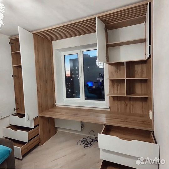 Детская рабочая зона у окна для двоих арти 8