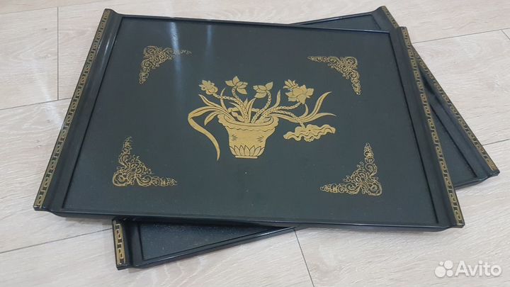 Новый Поднос 42*32 см с ручками пластик черн