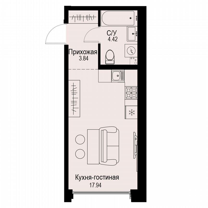 Квартира-студия, 26,2 м², 2/6 эт.