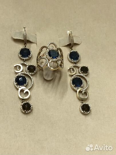 Золотой комплект серьги и кольцо