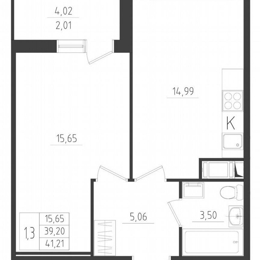 2-к. квартира, 39,2 м², 6/8 эт.