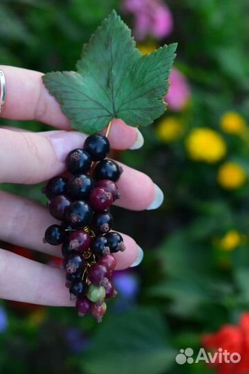 Брошь из полимерной глины ручной работы, смородина