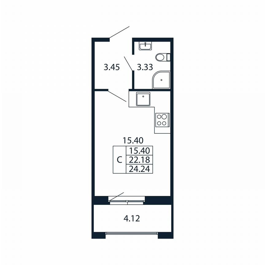 Квартира-студия, 26,3 м², 6/12 эт.