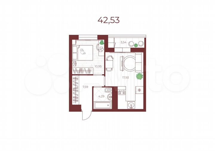1-к. квартира, 42,5 м², 12/14 эт.