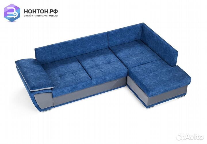Диван угловой дельфин Риттэр синий / серый