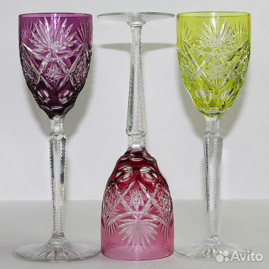 Старинные фужеры бокалы 22см хрусталь антик