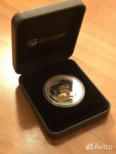 Монета Змея из серебра 999 пробы